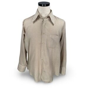 Vintage Manhattan Custom Disc0 70s Mens Tan Striped Pointed Collar Shirt 16 33